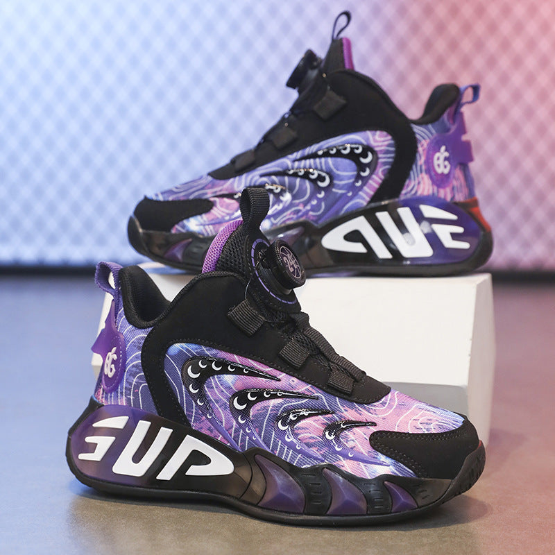Boys' Shoes Spring 2026 New Model Children's Rotating Buckle Sneakers for Older Kids Breathable Boys' Running Basketball Shoes