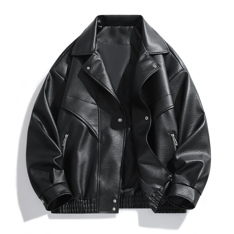Solid Color American Retro Leather Jacket Men's Motorcycle New Leather Jacket Men's Pu Jacket Spring and Autumn Loose Trendy