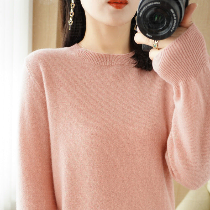 Sweater Women's Autumn and Winter Round Neck Knitted Sweater Women's Thin Long-Sleeved Bottoming Sweater Cross-Border Sweater Women's Non-Wool Knitted Sweater