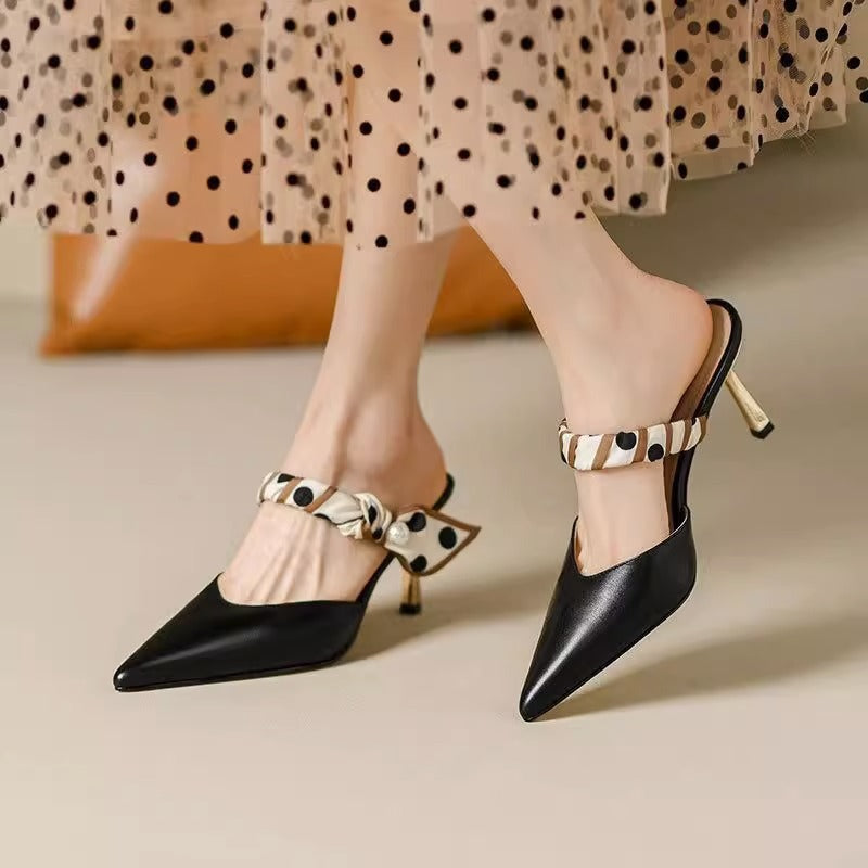 In Stock, One-Piece Dropshipping~ Women's Pointed-Toe High-Heeled Mules with Thin Heels, Medium Heels, Fashionable and Versatile Lazy Slippers
