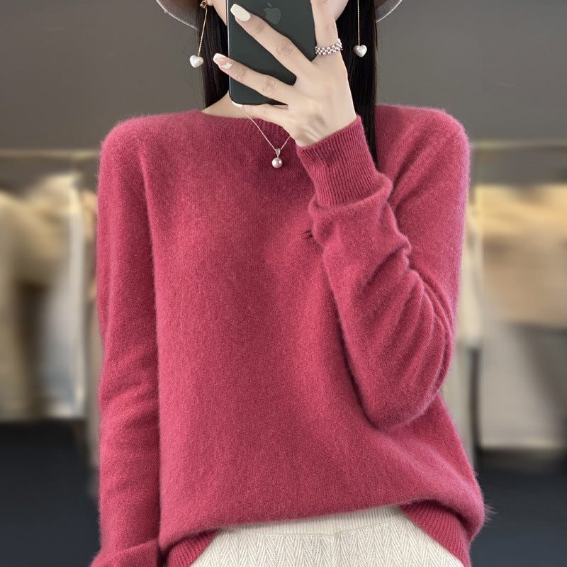 Wholesale First-Line Ready-To-Wear Round Neck Woolen Sweater for Women, Simple Elegant Knitted Sweater, Long-Sleeved Versatile Sweater Bottoming Shirt