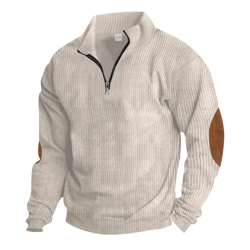 2025 Export Autumn and Winter Cross-Border Pure Color Men's Sweatshirt Autumn and Winter Half-Zip Corduroy Casual Stand-Up Collar Long Sleeves