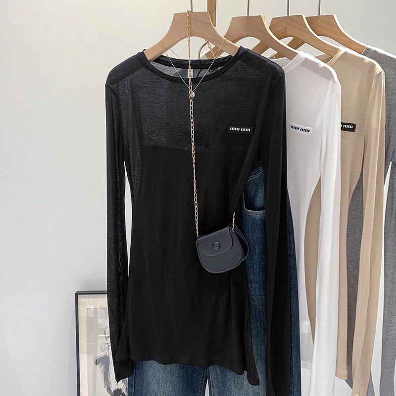 2026 Spring/Summer Design Sense Long-Sleeve Sunscreen Thin Sexy See-Through Hot Girl T-Shirt Top for Women New Hot Style