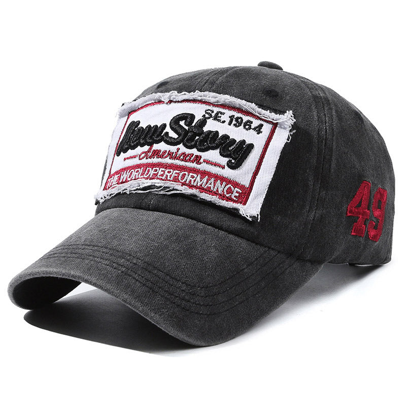 Hats for Men and Women, Spring and Summer Baseball Caps, Washed Cloth, Old Letter Embroider, Curved Brim Peaked Caps, Versatile Retro Couple Hats