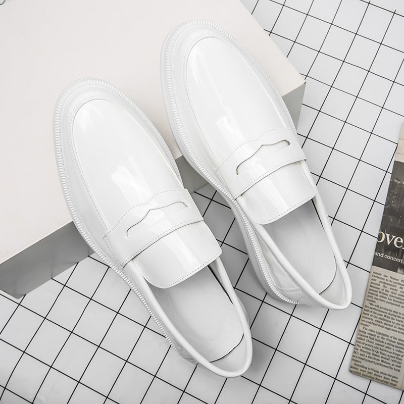 9502 White Men's Casual Men's Shoes, Slip-On Men's Shoes, Glossy Thick-Soled Loafers, Men's Studio Photography Small Leather Shoes