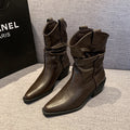 Wide-Leg Boots for Plus-Size Women with Thick Calves, Black Ruched Slouch Boots, Soft Leather Boots, Western Cowboy Riding Boots for Autumn