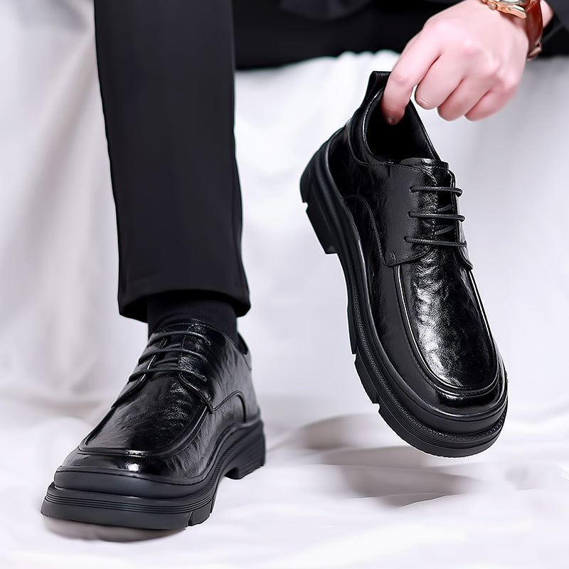 Men's New Formal Dress Shoes, Trendyy and Versatile Business Casual Shoes, Men's Thick-Soled Flats, Fashionable 3-Hole Lace-Up Leather Shoes