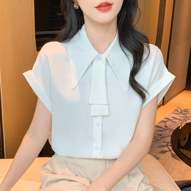 Women's Summer New Design Ol Ribbon Top Romantic Blouse High-End Stylish Short-Sleeved Professional Shirt for Women