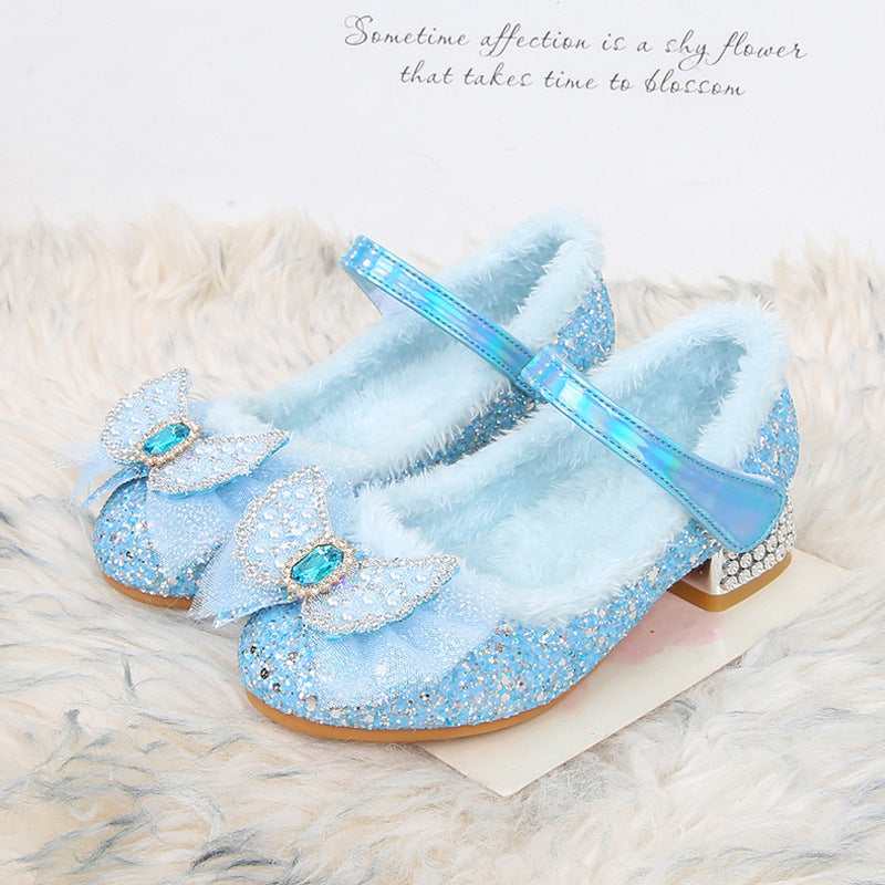 Velvet Girls High Heels Winter New Children Princess Shoes Little Girl Cotton Shoes Baby Fluffy Shoes Aisha Children's Shoes