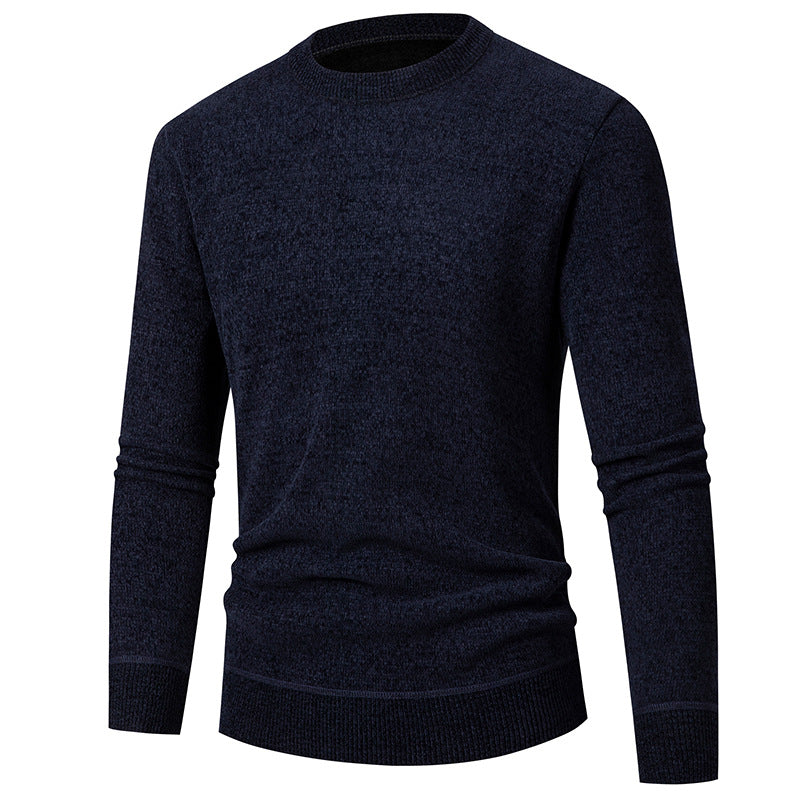 2024 Amazon Foreign Trade Winter Men's Business Casual Chenille Sweater Crewneck Long Sleeve fleece-lined Base Shirt