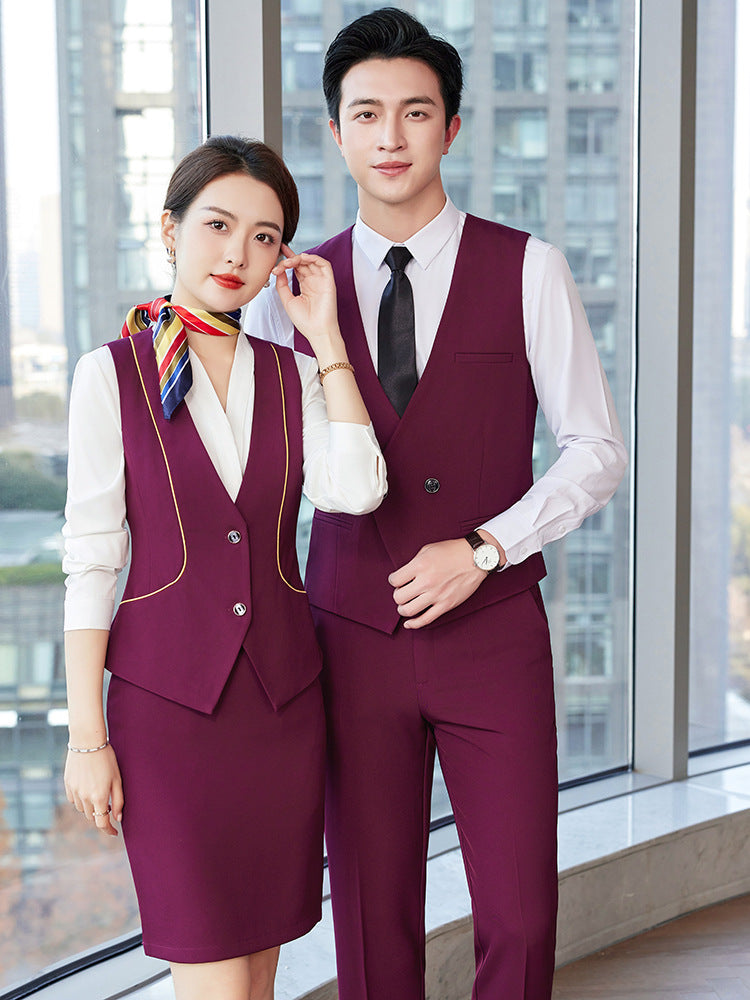 Professional vest suit female spring and summer stewardess uniform sales department hotel front desk jewelry shop beautician overalls