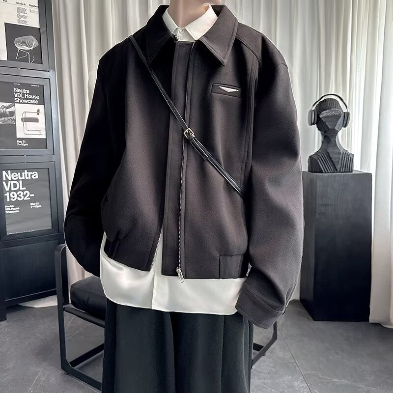 Men's High-end Wear suit New Black Short Jacket Coat Spring and Autumn Duffy Handsome American Lapel Baseball Suit