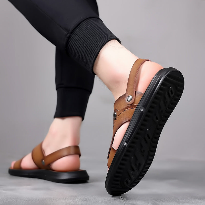 Men's Sandals 2026 Summer New Style Beach Shoes Dual-Purpose Leather Trendy Soft-Soled Men's Shoes Casual Non-Slip Shoes