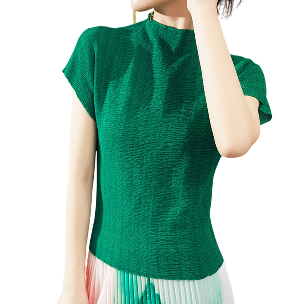 Short-sleeved T-shirt Women's Summer New Clothes All-match High-grade Western-style Small Shirt Unique Chic Pleated Top Thin Women