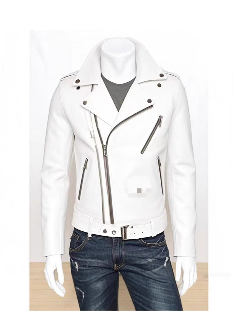 Autumn and Winter Leather Men's New Leather Jacket Coat Men's Korean Style Vertical Collar Slim Fit PU Leather Top Trendy Men's Coat