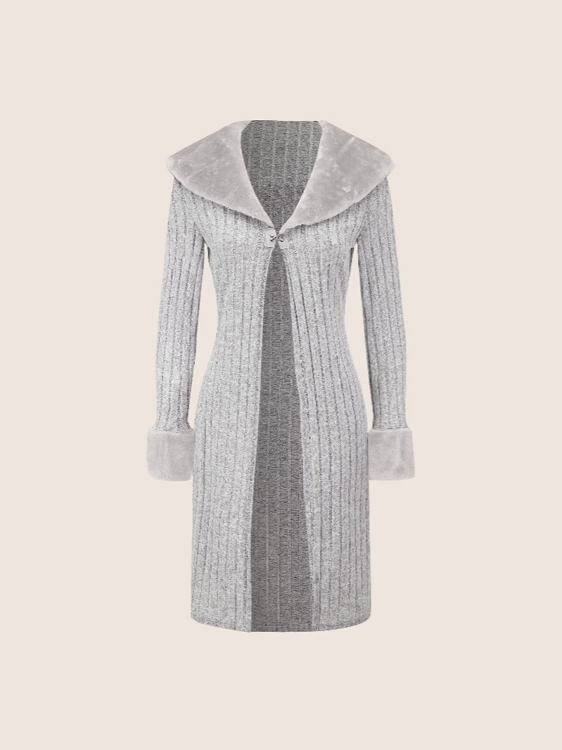 Cross-Border 2024 Autumn and Winter New Style Fur Collar Pure Color Fashionable Slim Fit Cardigan Knitwear Casual Top Windbreaker