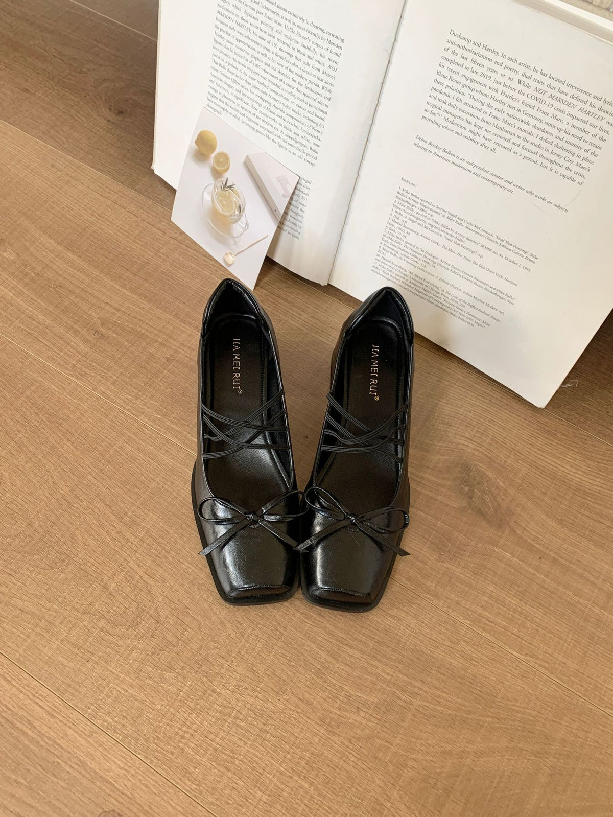 High Heels for Women 2025 New Spring and Autum Thick Heel Pig Mouth Flats French Square Toe Ballet Mary Jane Small Leather Shoes