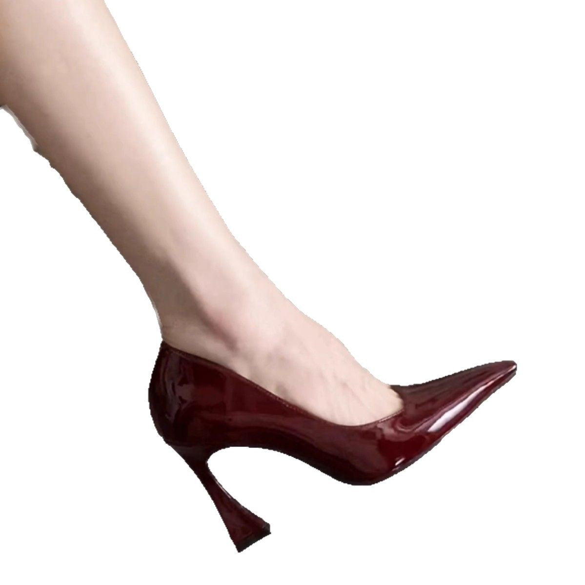 2025 Yang Shulin Same wine red Thick Heel Temperament Single Shoes Women's Horseshoe Heel Sexy High Heels Women's Shoes