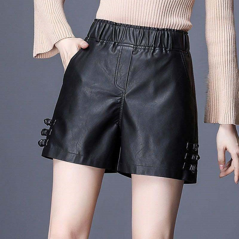 2024 New Autumn and Winter Leather Pants for Women, High-Waisted Fat Girls, Large Size Slimming Look Wide-Leg Pu Leather Shorts, Women's Leather Boot Pants, Trendy