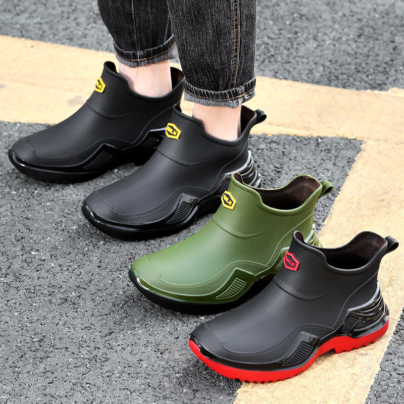 Spring and Autumn Fashion Men's Short Rain Boots, Sports Style Men's Waterproof Shoes, Rubber Shoes, Thickened and Widened Non-Slip Men's Foreign Trade Rain Boots