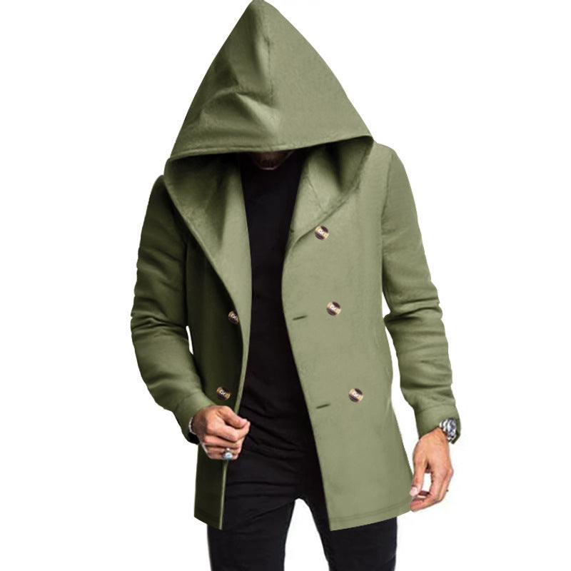 New Cross-Border Amazon Classic Mid-Length Slim-Fit Jacket European and American Foreign Trade Solid Color Casual Hooded Windbreaker for Men
