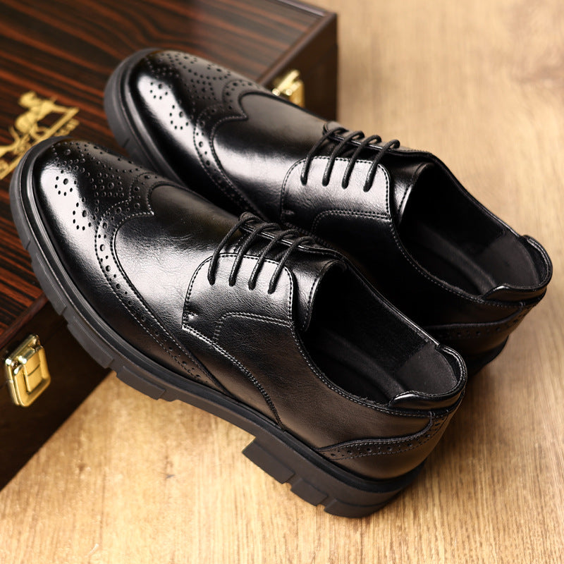 Height-Increasing Leather Shoes for Men, Business Formal Casual Brogue Height-Increasing Shoes for Men, 8cm Men's Wedding Groom Shoes