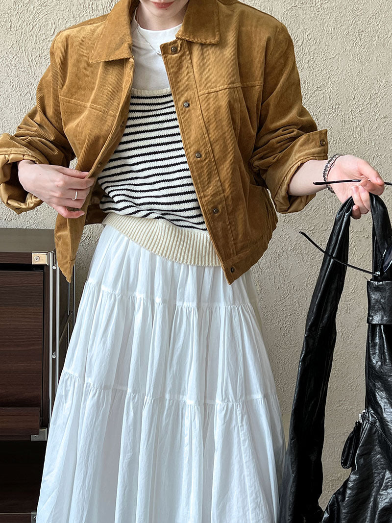 Luxi American Style Vintage Maillard Corduroy Coat Women's Autumn New Loose Casual Jacket Top 9700