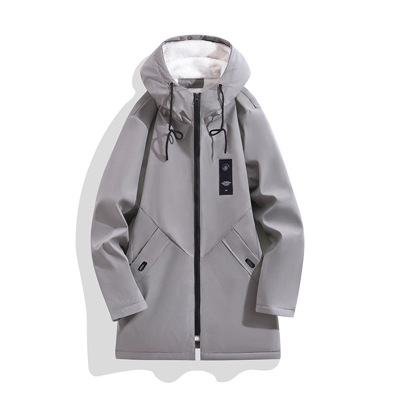 TUCANO/woodpecker winter new hooded fur collar fleece-lined long trench coat men's lamb fleece long sleeve coat s