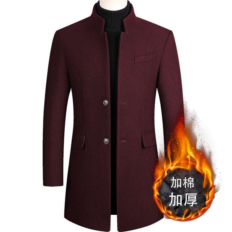 2024 Autumn and Winter Men's Woolen Coat Long Windbreaker cotton and thickening Men's Coat Dragon and Phoenix Men's Jacket