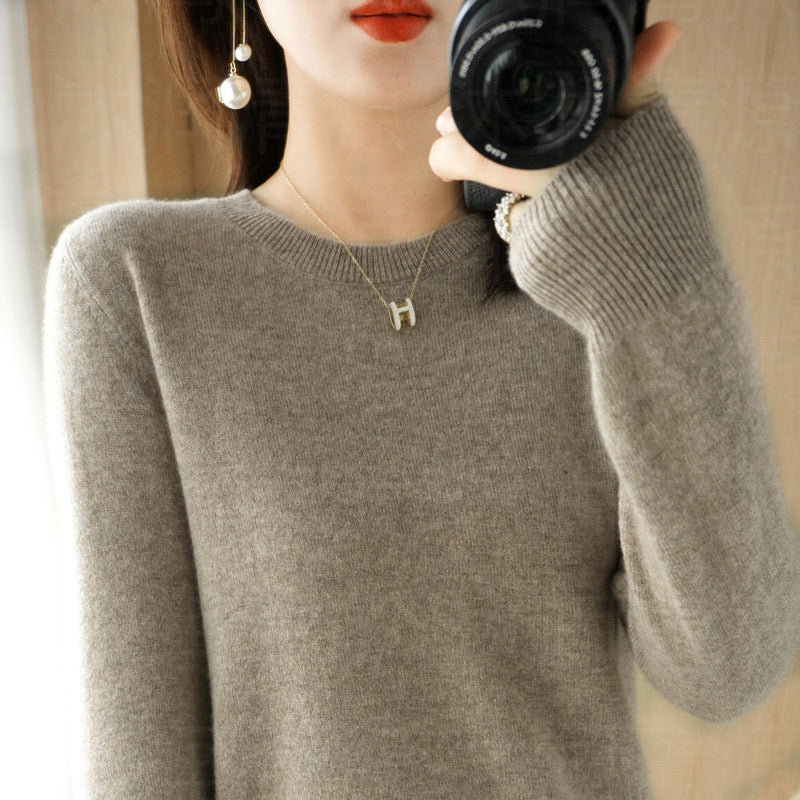 Sweater Women's Autumn and Winter Round Neck Knitted Sweater Women's Thin Long-Sleeved Bottoming Sweater Cross-Border Sweater Women's Non-Wool Knitted Sweater