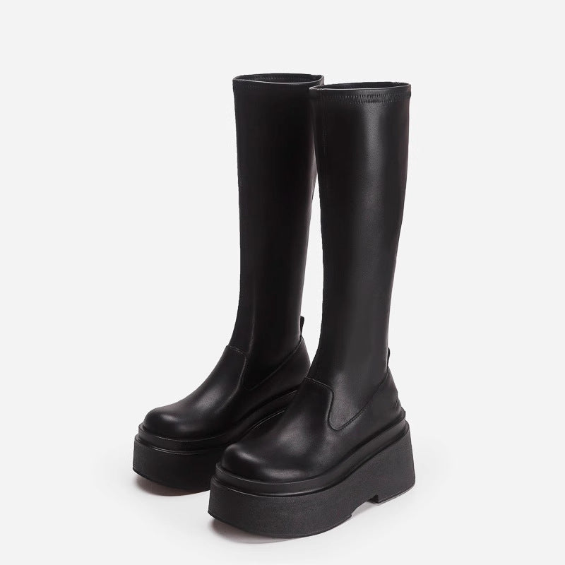 2025 Height-Increasing Thick-Soled Petite Knee-High Boots for Women, Elastic Boots, Slim Boots, Autumn and Winter High Knight Boots