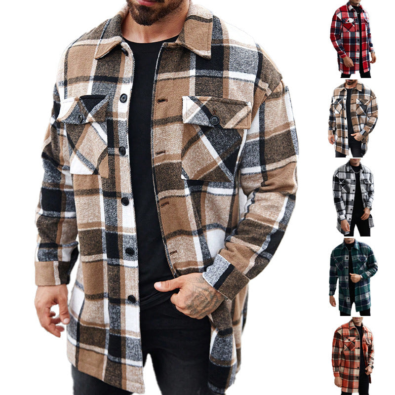European and American Cross-Border Amazon New Men's Jacket Shirt Casual Sports Long Buttoned Double-Pocket Windbreaker for Men