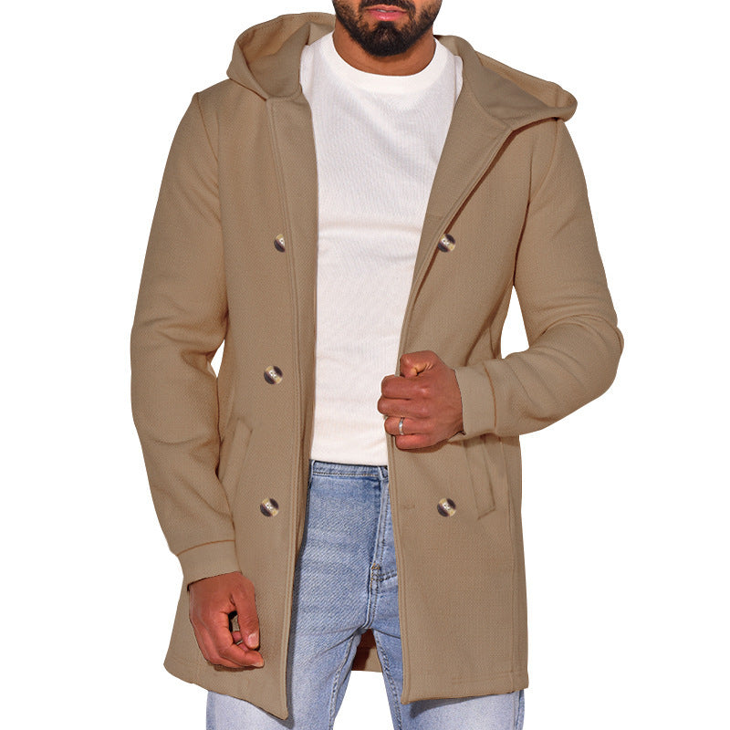 Independent Station Hot Selling 2024 Amazon Men's Hooded Double-breasted Casual Coat Woolen Coat Men's Coat Spring and Autumn