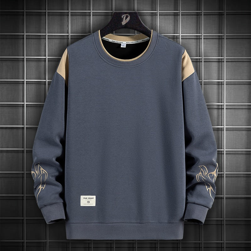 Spring and Autumn New Double Fake Two-piece Cotton Crewneck Sweaters Men's Street Fashion Long Sleeve Sweaters Cross-border Foreign Trade