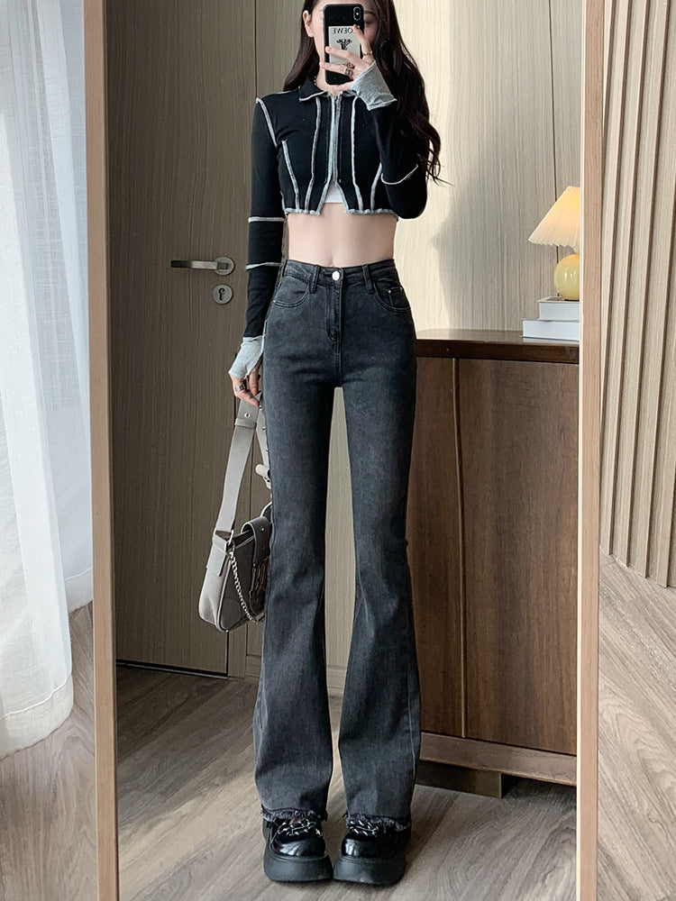 High-Waisted Bootcut Jeans for Women 2025 Summer New American Hot Girl Elastic Slimming Look Slimming Look Draped Floor-Length Pants