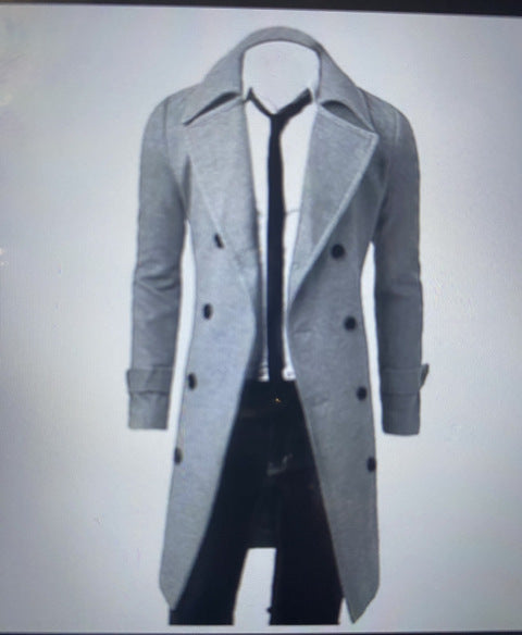 [M-4XL] Cross-border 2024 Fall/Winter Long Double-breasted Windbreaker Men's Wool Coat Slim Fit Wool Coat Men