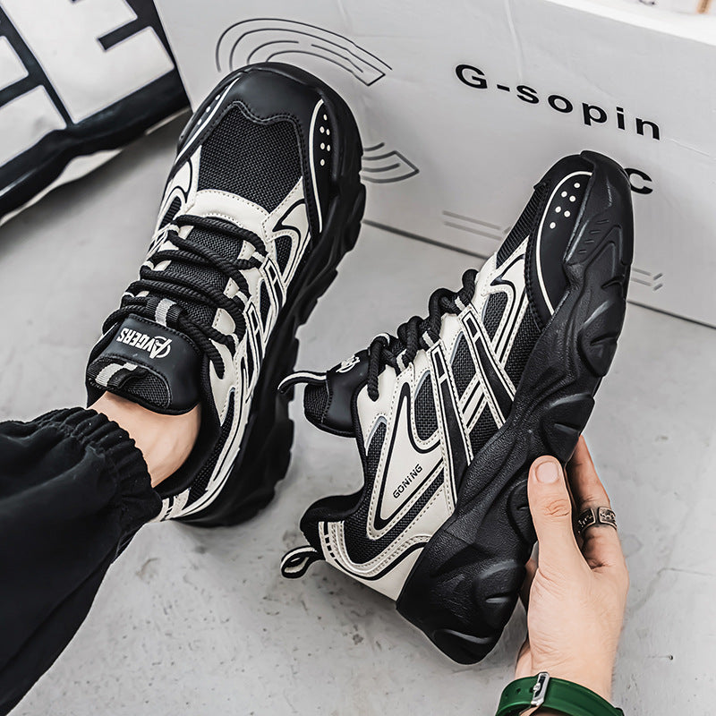 Men's Shoes Winter 2024 New Trendy Versatile Sports Casual Men's Wear-Resistant Thick-Soled Height-Increasing Black Dad Sneakers