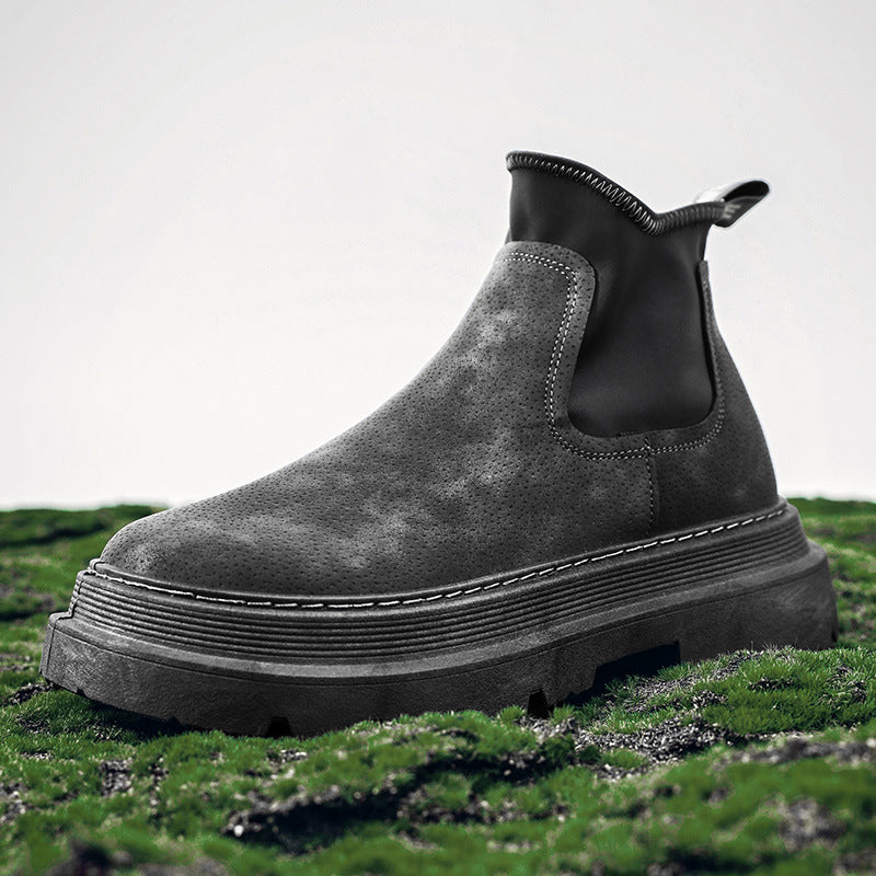 Men's shoes 2023 autumn new casual flat shoes Chelsea smoke tube boots British style high-top fashion tooling short boots