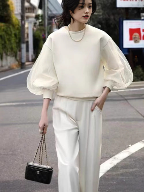 2025 New Style Mesh Sleeves Pullover Design Sweatshirt