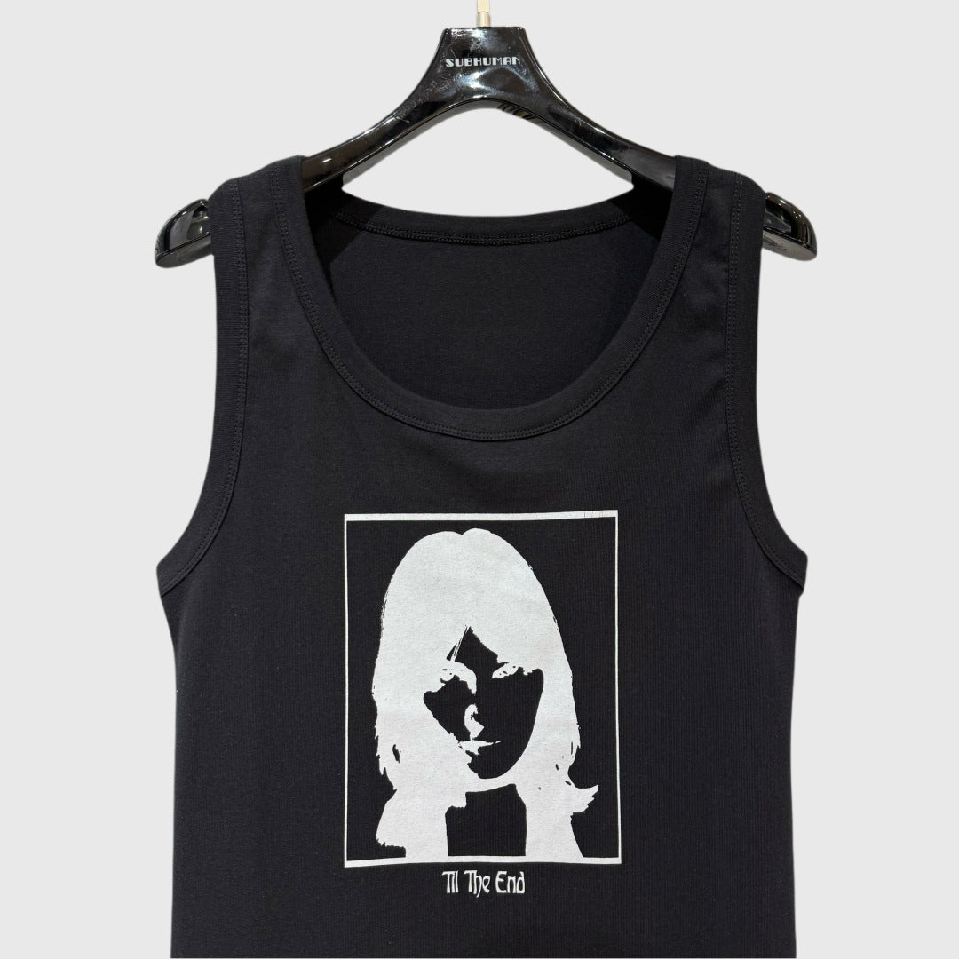Women's SUBHUMAN Style American Style Fashion Brand Black All-match Slimming Printed Sling Vise T-shirt for Women