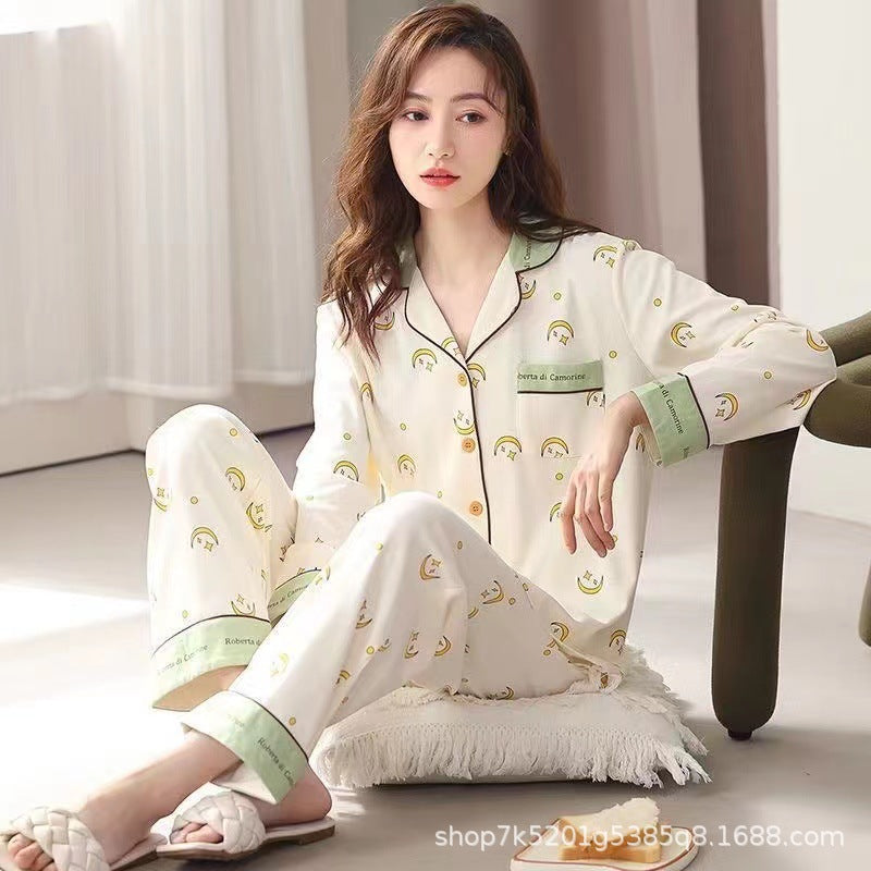 Women's pajamas 2024 new spring and autumn long-sleeved outerwear plus size homewear color suit