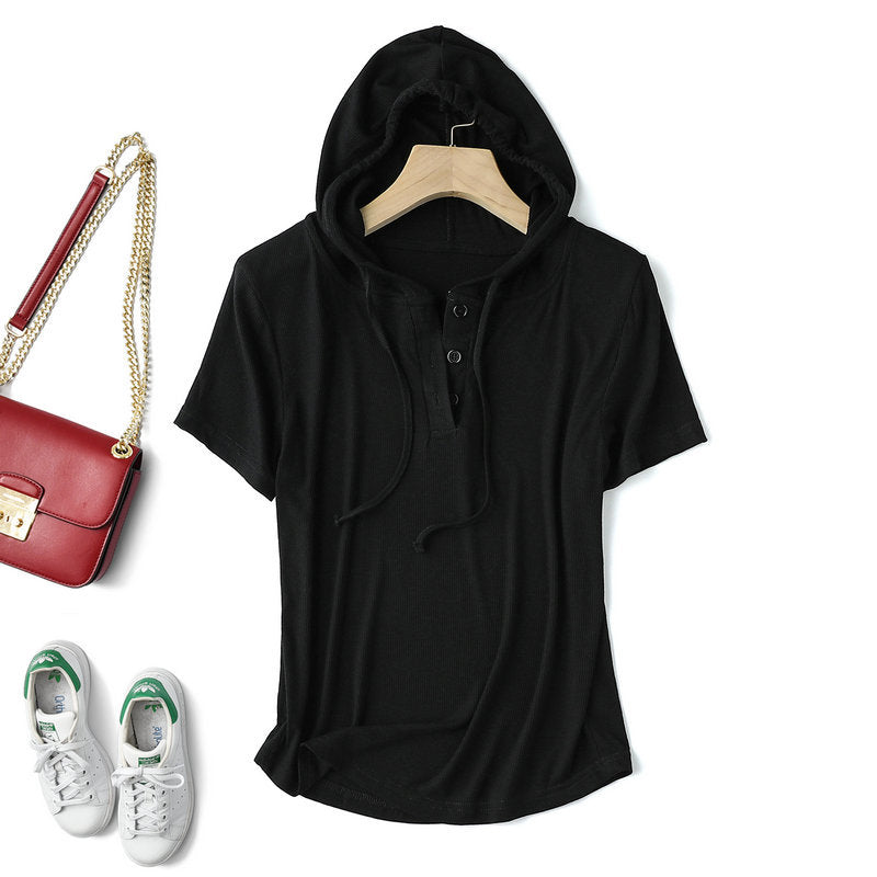 Modal thread short-sleeved hoodie T-shirt women's spring/summer plus size loose bottoming shirt slimming sun protection thin top