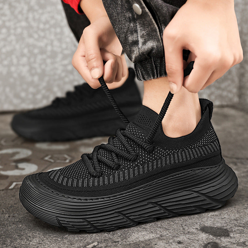 New Summer Shoes  Korean-style Trendy Casual Shoes Fly-woven Breathable Mesh Shoes Thick Sole Increased Sports Mesh Shoes