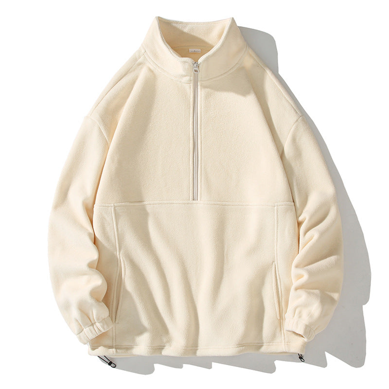 Polar Fleece Sweatshirt Men's 2025 Autumn and Winter Pure Color Half-Zip Pullover Sweatshirt Stand Collar Warm Thickeneded Top