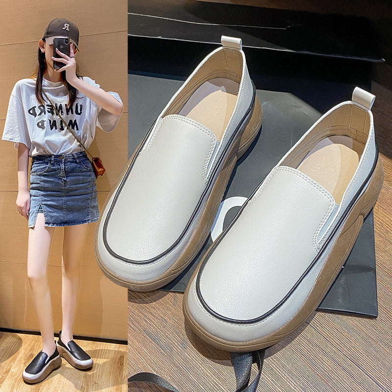 Thick-soled loafers women's 2024 new vintage platform cake heel step-in small leather shoes increased British style loafers