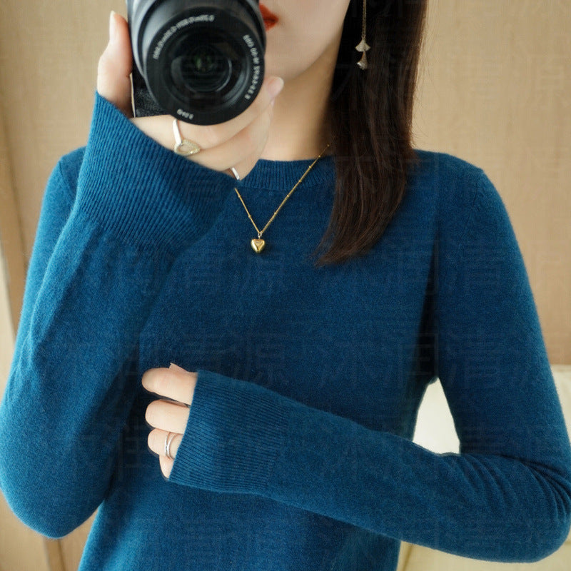 Sweater Women's Autumn and Winter Round Neck Knitted Sweater Women's Thin Long-Sleeved Bottoming Sweater Cross-Border Sweater Women's Non-Wool Knitted Sweater