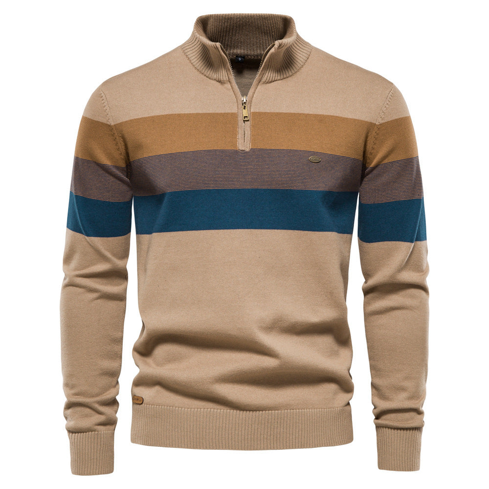 Cross-Border Pullover Knitwear New Open-Chest Stand-Up Collar Men's Sweater Men's Autumn and Winter European and American Khaki