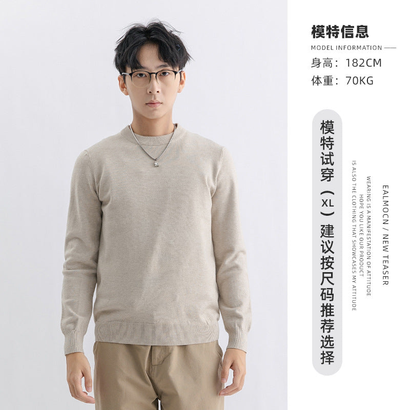 Yimeng Men's Winter Wool Sweater Round Neck Long Sleeve Knitted Sweater Versatile Warm Sweater Base Shirt for Men