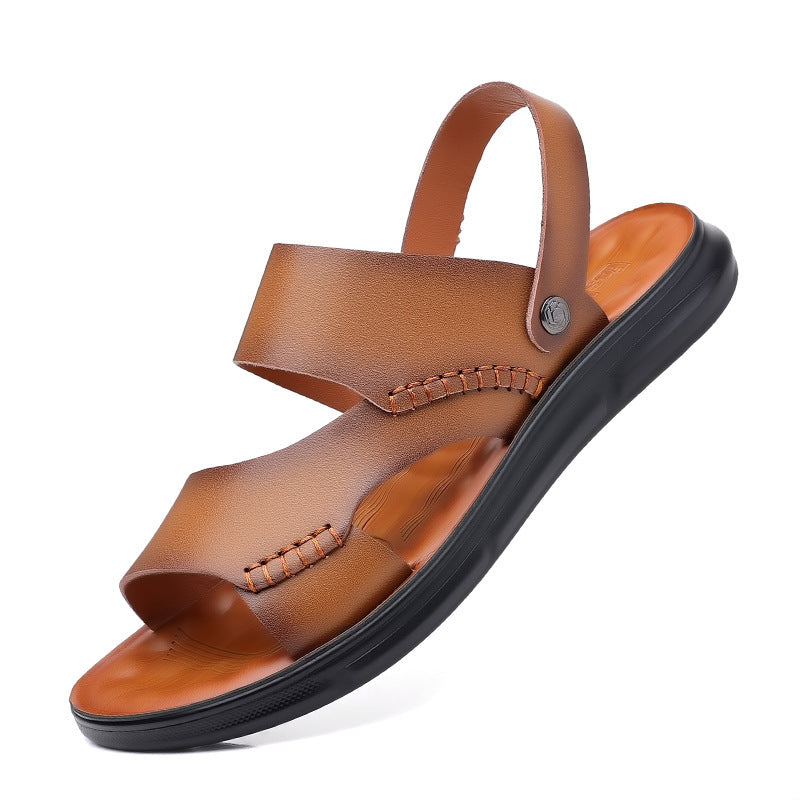 2025 Men's Sandals Genuine Leather Summer Beach Shoes Sandals Dual-Purpose New Trendy Soft Sole Men's Shoes Casual Non-Slip Shoes