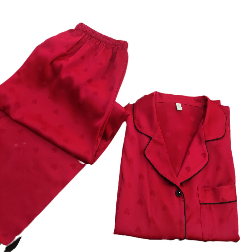2024 New Wedding New Year Couple Red Pajamas Women's Spring and Autumn Ice Silk Long-Sleeved Pants Men's Aunt Home Clothing Set